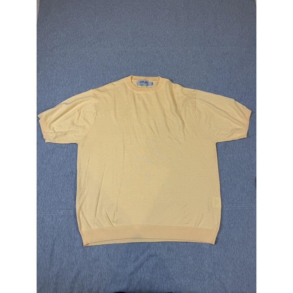 Lavane New York Mens XL Yellow Short Sleeve Silk Blend Knit Crewneck Sweater